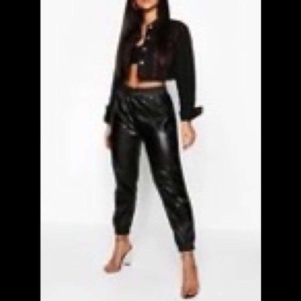 Faux leather expresso casual high wasted Cargo